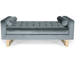 Menzzo Banquette capitonnée Shell Velours Argent, Structure Métal Doré - Assise Lounge 2 Places Confortable - Design Contemporain & Élégant pour Salon, Chambre, Entrée
