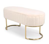 MENZZO Banquette élégante matelassée Philomena pieds métal doré et Velours Beige