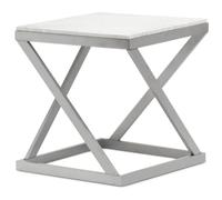 Menzzo Bout de canapé Paliano - Marbre Blanc & Pieds Argent - L57 x P57 x H57 cm - Table d’appoint Design Moderne pour Salon