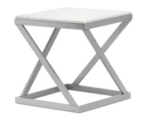 Menzzo Bout de canapé Paliano - Marbre Blanc & Pieds Argent - L57 x P57 x H57 cm - Table d’appoint Design Moderne pour Salon