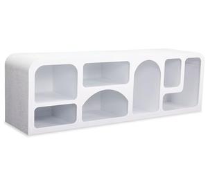Menzzo Buffet Bas NAVALOR 160 cm - Design Arches Style Troglodyte - Blanc texturé - Meuble TV/Rangement Moderne