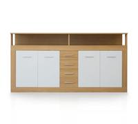 Menzzo Buffet Contemporain Lunata 190 cm - 4 Portes, 4 tiroirs - Bois Sonoma & Blanc - Meuble de Rangement Salon Moderne
