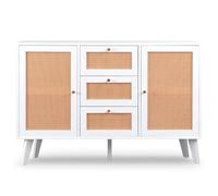 Menzzo Buffet Style Moderne à 3 tiroirs et 2 Portes avec cannage Dalgora L120cm Blanc
