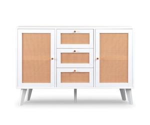 Menzzo Buffet Style Moderne à 3 tiroirs et 2 Portes avec cannage Dalgora L120cm Blanc