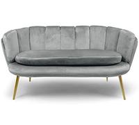 Menzzo Canapé 2 Places Arrondi Brenda Velours Argent Pieds Or