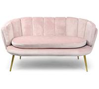 Menzzo Canapé 2 Places Arrondi Brenda Velours Rose Pieds Or