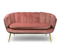 Menzzo Canapé 2 Places Brenda en Velours Rose - Pieds Métal Doré - Design Arrondi Moderne - L138 x P72 x H78 cm