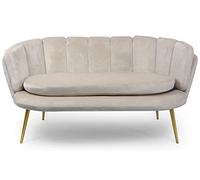 Menzzo Canapé 2 Places Arrondi Brenda Velours Taupe Pieds Or