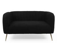 Menzzo Canapé 2 Places BOMBARO en Tissu Bouclette Noir et Pieds Métal Doré - Design Moderne Chic L128 x P73 x H71 cm