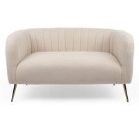 Menzzo Canapé 2 Places BOMBARO Tissu Bouclette Beige & Pieds métal doré - Canapé Design Moderne Compact - Assise Confortable - Salon, Chambre, Bureau