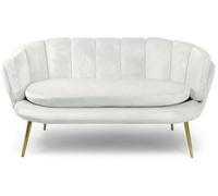 Menzzo Canapé 2 Places Brenda - Velours Blanc & Pieds Or - Design Arrondi Moderne - L138 x P76 x H80 cm - Salon élégant et Confortable