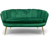 Menzzo Canapé 2 Places Brenda - Velours Vert & Pieds métal Or- Style Moderne Arrondi - Assise Confortable pour Salon & séjour