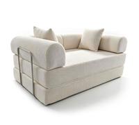MENZZO Canapé 2 places convertible et modulable Bergerac Tissu bouclette Crème -Compressé L156 x P93 x H65 cmSurface de