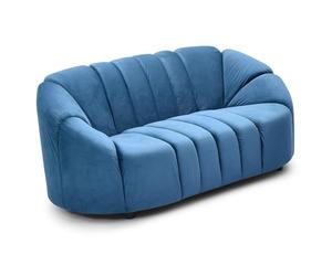 Menzzo Canapé 2 Places Design Sidonie - Velours Bleu Luxe, Canapé Droit Confortable, Style Moderne pour Salon et Séjour