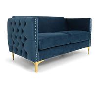 Canape droit menzzo 2 places en velours bleu 70 x 145 x 74 cm Bleu G