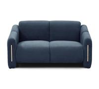 Menzzo Canapé 2 Places L150 cm MAXIMILIEN Velours Côtelé Bleu Foncé - Design Moderne avec Métal Doré - Canapé Chic Confortable pour Petit Salon Contemporain