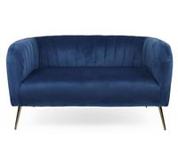 Menzzo Canapé 2 Places Moderne Bombaro Pieds métal doré et Velours Bleu