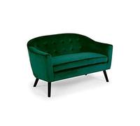 Menzzo Canapé 2 Places Savoy Velours Vert - Canapé Scandinave Compact L129 cm avec Dossier Capitonné - Canapé Design Moderne Confortable pour Petit Salon