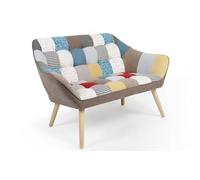 Menzzo Canapé 2 Places scandinave ZENTAO - Effet Patchwork Multicolore - Tissu Confortable - Style Moderne et Cosy - Design Nordique