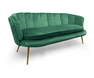 Menzzo Canapé 3 Places Arrondi Brenda Velours Vert - Design Moderne Chic - Style Contemporain - Salon Confortable
