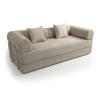 MENZZO Canapé 3 places convertible et modulable Bergerac Velours côtelé Taupe Clair -Compressé L204 x P93 x H65 cmSurface de