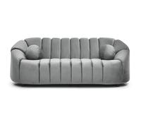 Menzzo Canapé 3 Places SIDONIE Velours Gris - Design Moderne 201 cm - Canapé Droit Confortable avec Coussin Décoratif - Salon Élégant Style Contemporain