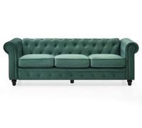 Menzzo Canapé Chesterfield 3 Places en Velours Vert - Grand Canapé Capitonné Style Anglais Classique - Design Élégant pour Salon et Séjour - L203 x P84 x H67 cm