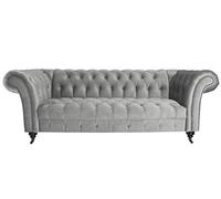 Menzzo Canapé Chesterfield 3 Places Queen Velours Argent
