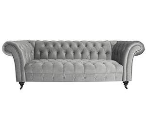 Menzzo Canapé Chesterfield 3 Places Queen Velours Argent