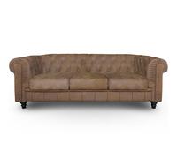 Menzzo Canapé Chesterfield 3 Places Vintage - Tissu Capitonné Confortable, Design Classique Anglais, Canapé Double Assise pour Salon et Séjour