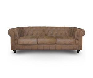 Menzzo Canapé Chesterfield 3 Places Vintage - Tissu Capitonné Confortable, Design Classique Anglais, Canapé Double Assise pour Salon et Séjour