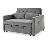Menzzo Canapé Convertible 2 Places KOMARIA en Velours Gris - Petit canapé lit Design Moderne et Confortable - Couchage d’appoint Compact pour Studio et Salon