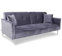 MENZZO Canapé convertible clic-clac 3 places Carla Velours Gris -Canapé : L191 x P92 x H77 cm Canapé-lit : L191 x P102 x H37 cm