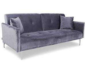 Menzzo Canapé Convertible 3 Places Carla Velours Gris - Canapé Lit Design Moderne avec Coffre de Rangement - Salon, Studio ou Chambre d’Amis