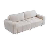 Menzzo Canapé Convertible 3 Places Cloudy - Tissu Bouclette crème - Canapé lit avec Couchage intégré - Design Moderne et Cosy
