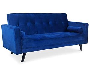 Menzzo Canapé Convertible clic-clac scandinave Slow 3 Places en Velours Bleu - Canapé-lit Moderne Compact - L186 x P75 x H89 cm