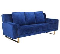 Menzzo Canapé Convertible Djobi Velours Bleu Pied Or L210 x P95 x H90 cm Position lit : L210 x P107 x H42 cm
