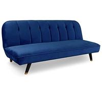Menzzo Canapé Convertible Olympia 3 Places Velours Bleu - Pieds Bois Noir & Finition dorée - Lit d’appoint intégré - Design Moderne Chic - L180 x P76 x H85 cm