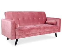 Menzzo Canapé Convertible scandinave Slow en Velours Rose - Canapé lit 3 Places Confortable - Design Moderne - L200 x P90 x H85 cm