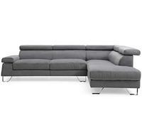 MENZZO Canapé d'angle avec têtières relevables Quentin Velours Gris Foncé -L260 x P170 x H74 cm