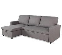 Menzzo Canapé d’Angle Convertible BALAERES - Gris Clair - Tissu Confortable - Couchage d’appoint - Style Moderne et modulable