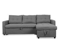 Menzzo Canapé d’Angle Convertible Toledo en Tissu Gris - Canapé modulable 5 Places avec Rangement & lit gigogne - L221 x P146 x H85 cm