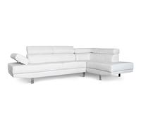 Menzzo Canapé d'angle 5 Places Alfa en Simili Cuir Blanc - Têtières Relevables - Design Moderne pour Salon - L260 x P163 x H72 cm