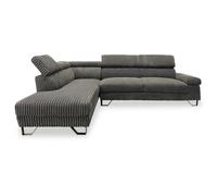 MENZZO Canapé d'angle à gauche avec têtières relevables Quentin Velours côtelé Gris -L260 x P170 x H74 cm