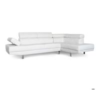 Menzzo – Canapé d'angle Alfa – Confort, têtières relevables, design contemporain – Blanc, 5 places