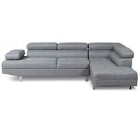 Menzzo Canapé d'angle avec têtières relevables Alfa Tissu Gris
