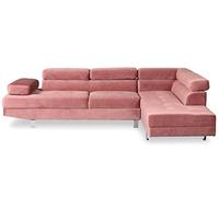Menzzo Canapé d'angle avec têtières relevables Alfa Velours Rose