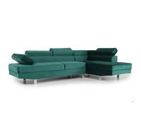 Menzzo - Canapé d'angle Alfa - Velours, têtières relevables - Vert