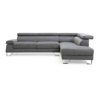 MENZZO Canapé d'angle avec têtières relevables Quentin Velours Gris Foncé -L260 x P180 x H72 cm