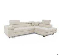 MENZZO Canapé d'angle convertible Antoni avec têtières relevables angle à droite Velours côtelé Beige -L255 x P188 x H85,5 cm